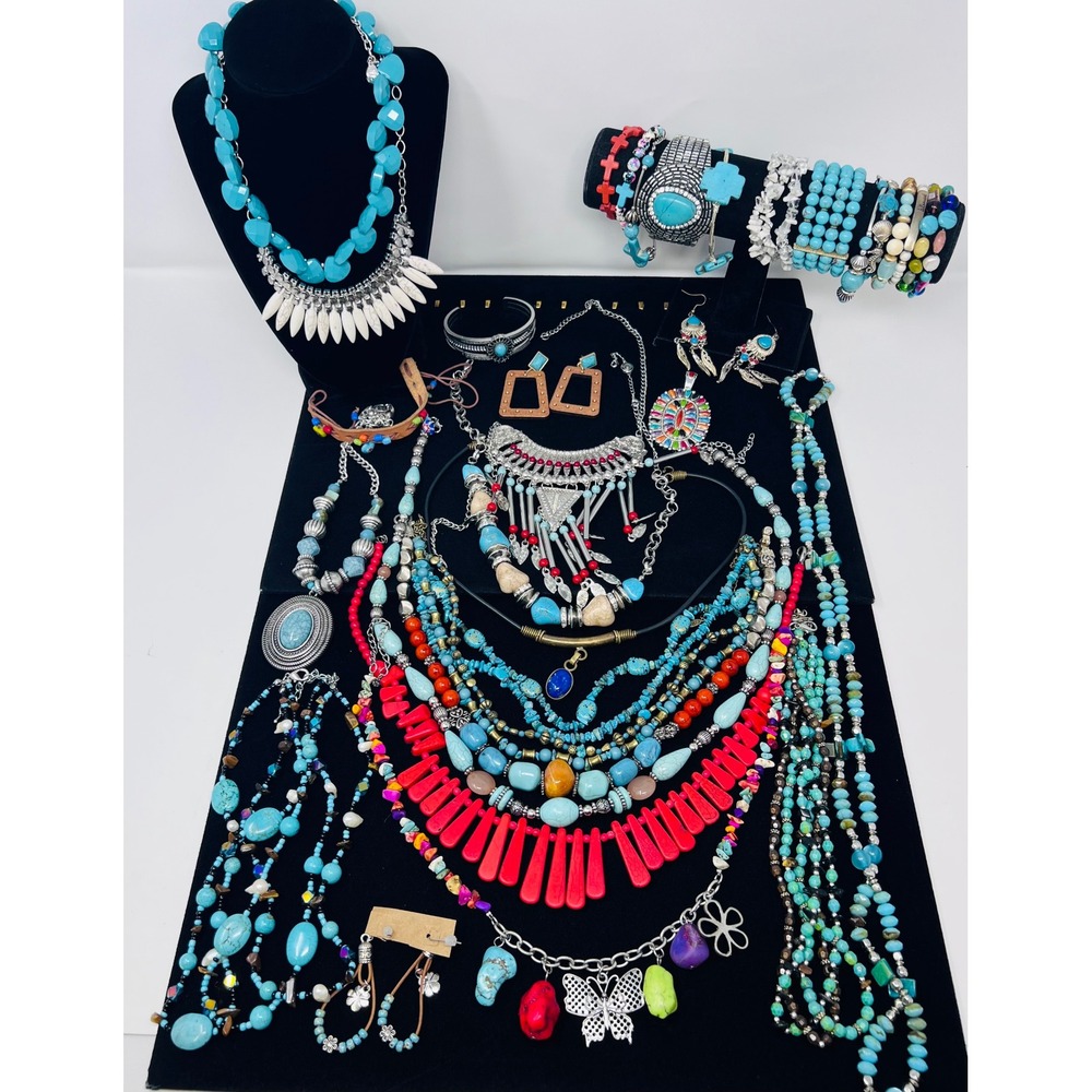 Vintage to Modern Turquoise Southwestern Boho Necklace, Bracelet Jewelry Lot 30